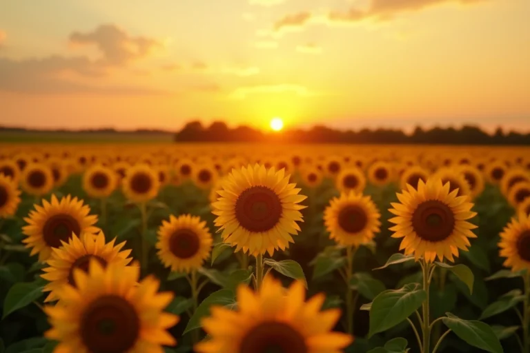 Champ de tournesols dorés évoquant les synonymes du soleil comme astre et étoile du jour
